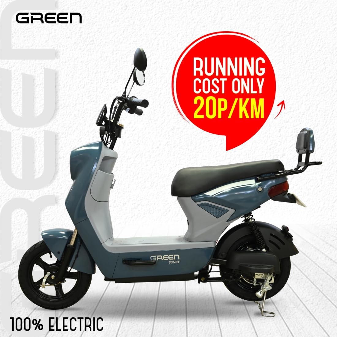 Green Sunny Low Speed Electric Scooter Non RTO 40KM Range with Portable Charger (Blue) - Image 6