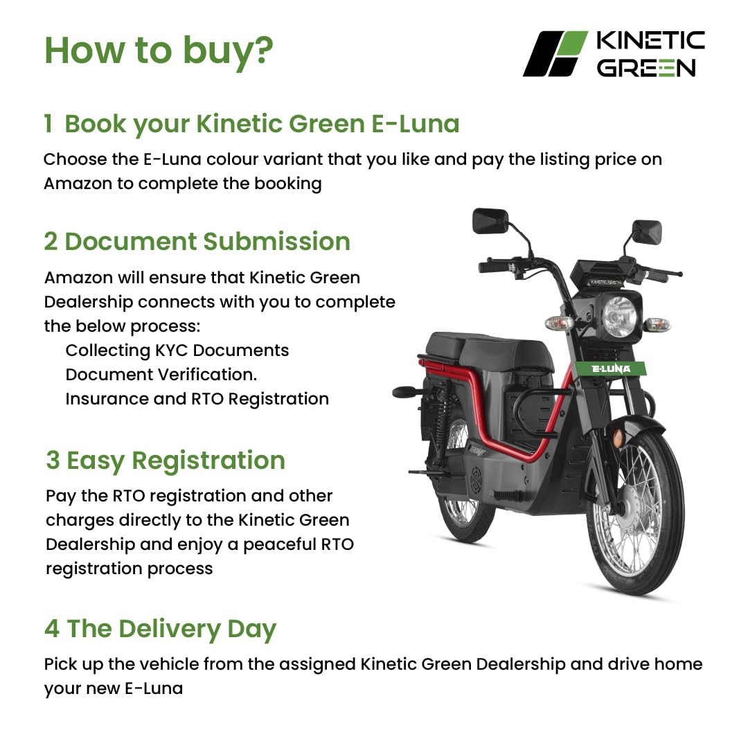 Kinetic Green E-Luna X3 Plus High Speed Electric Scooter with charger - Sparkling Green - Ex-Showroom - Image 3