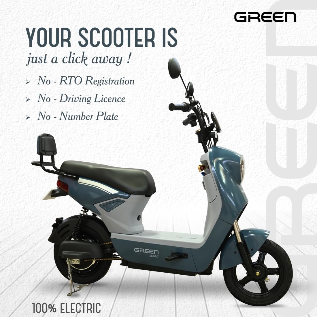 Green Sunny Low Speed Electric Scooter Non RTO 40KM Range with Portable Charger (Blue) - Image 3