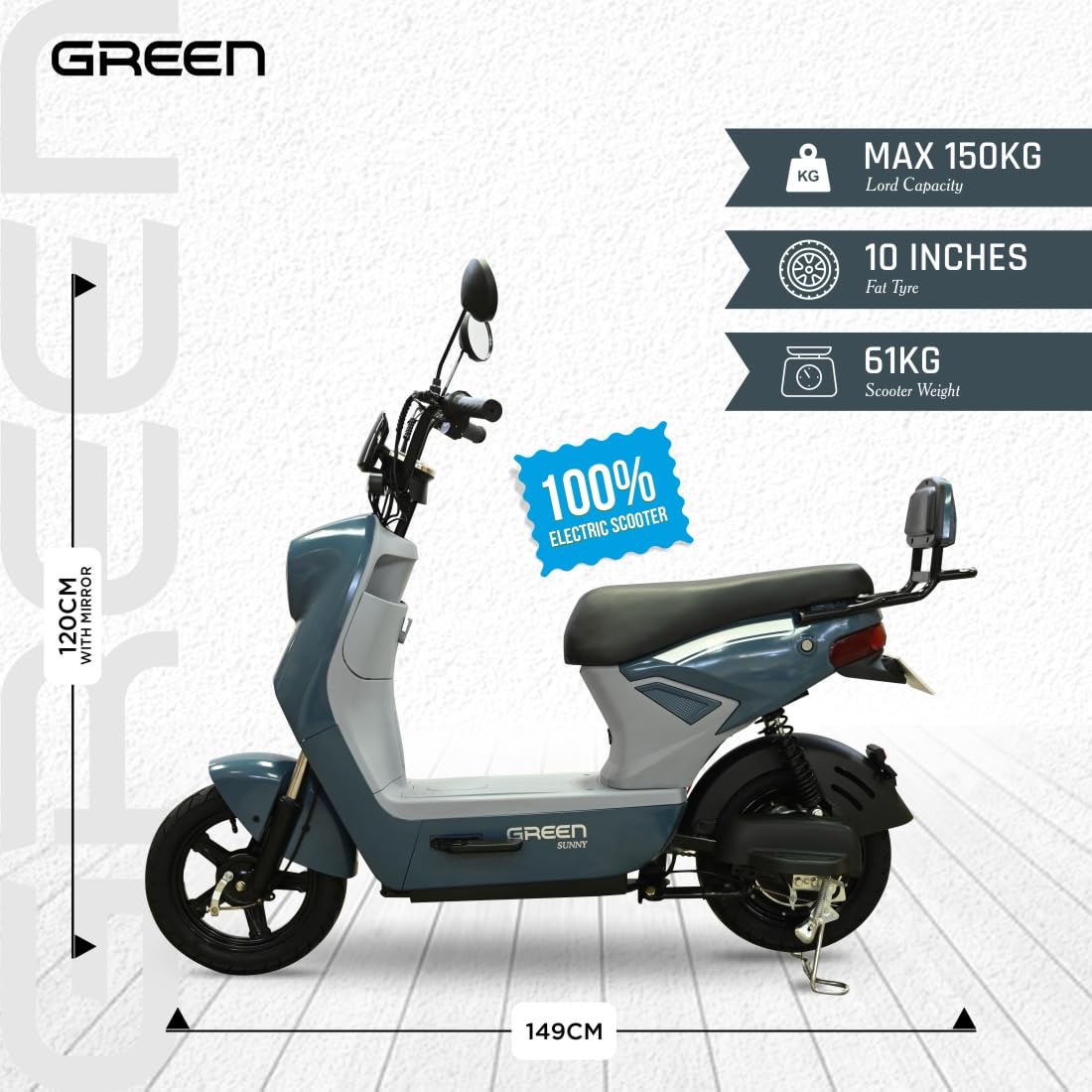 Green Sunny Low Speed Electric Scooter Non RTO 40KM Range with Portable Charger (Blue) - Image 4