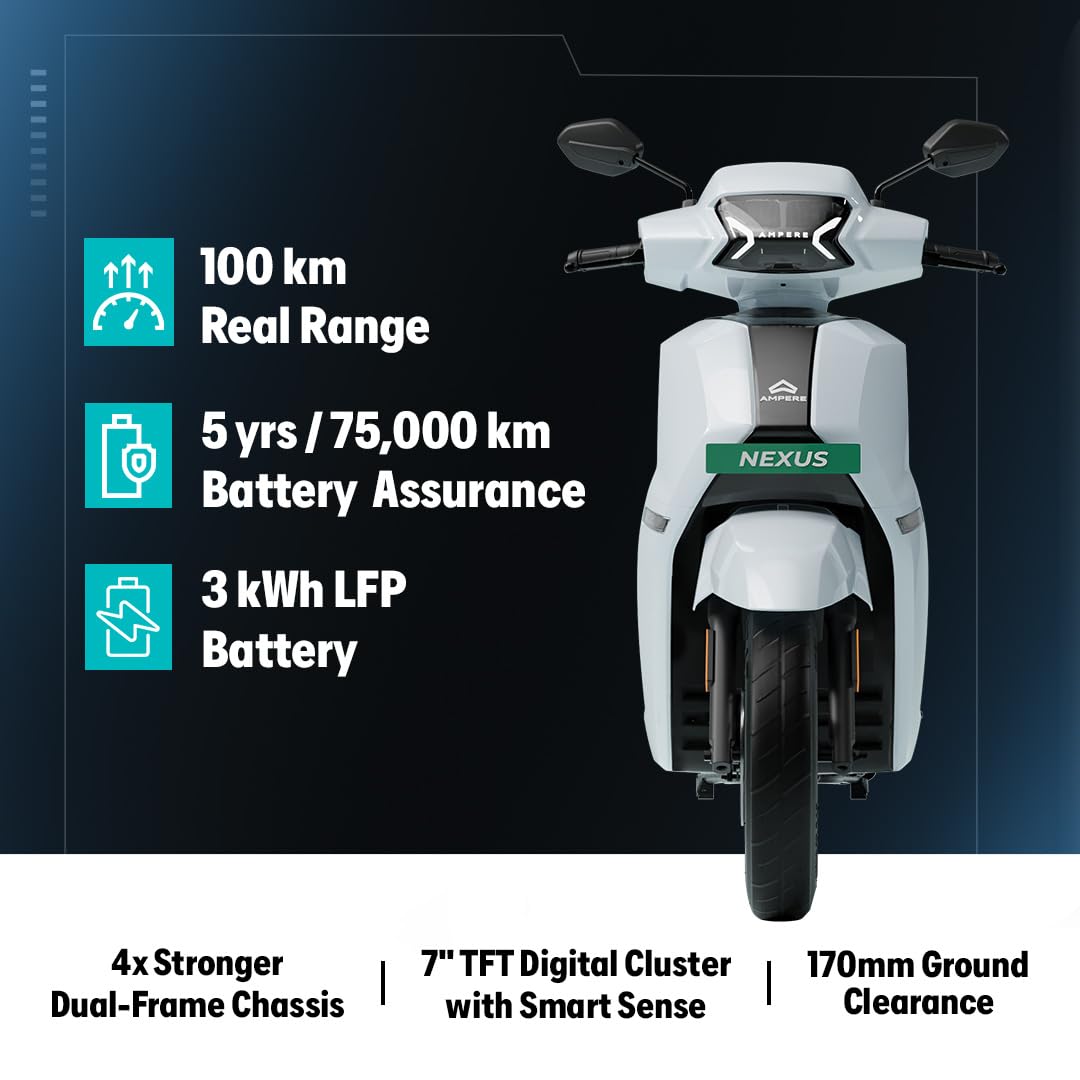 Ampere Powered by Greaves Electric Mobility Nexus ST High Performance Family Electric Scooter with Portable Charger Ex-Showroom (LUNAR WHITE) - Image 3