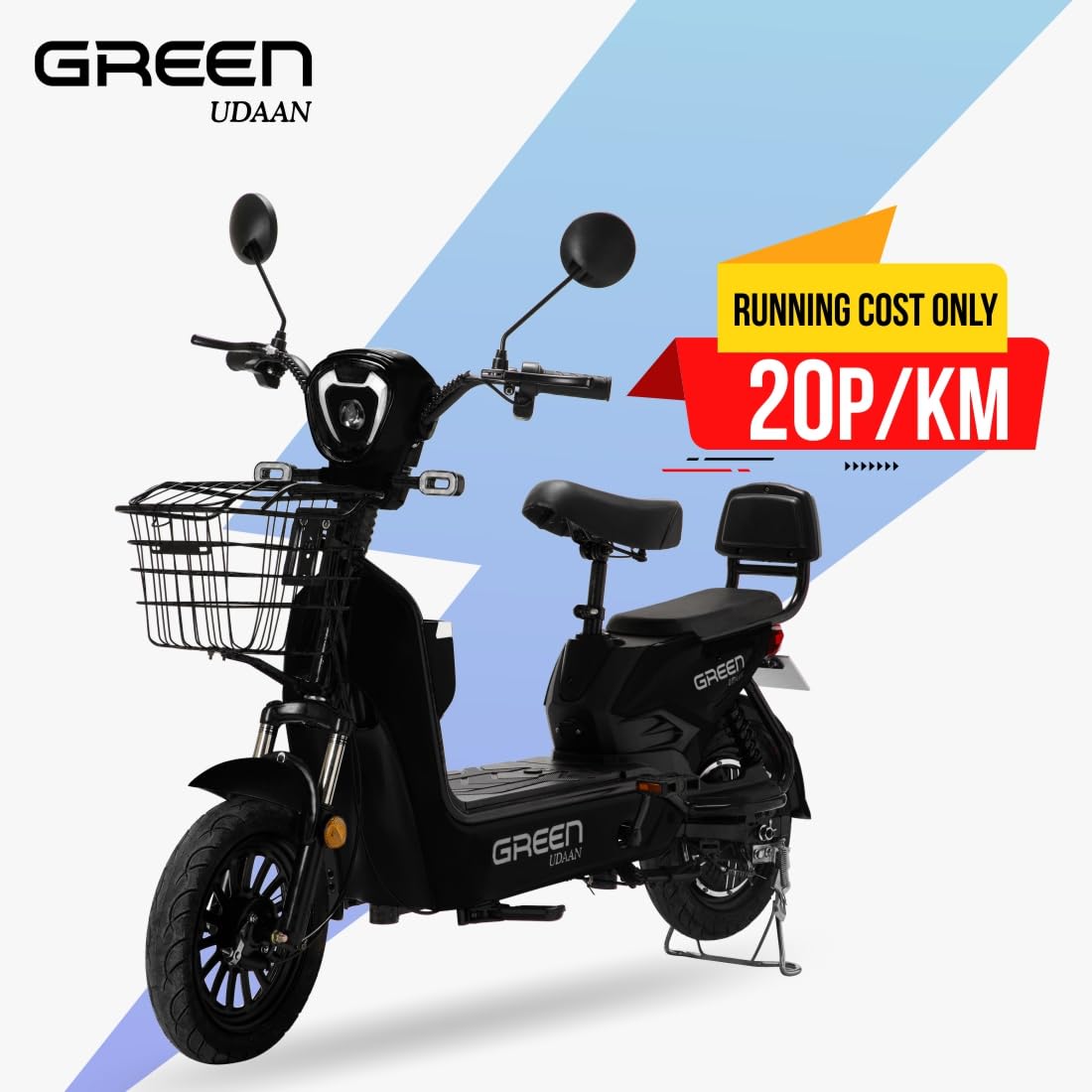 Green Udaan Low Speed Electric Scooter Non RTO 30KM Range with Portable Charger (Black) - Image 5