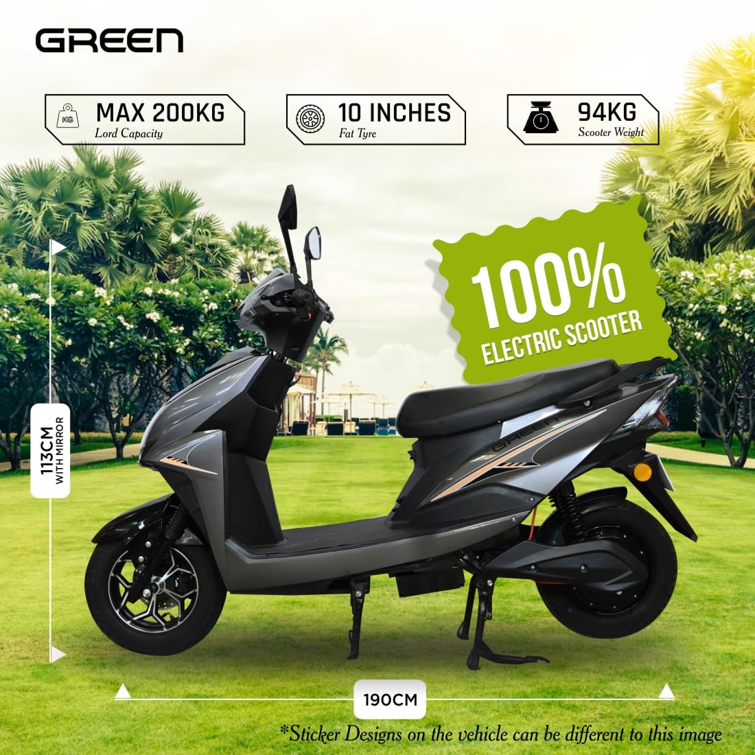 Green Invicta Low Speed Electric Scooter Non RTO 60KM Range Grey with Portable Charger - Image 4