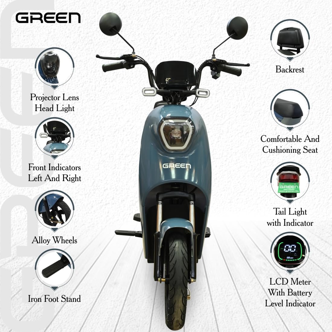 Green Sunny Low Speed Electric Scooter Non RTO 40KM Range with Portable Charger (Blue) - Image 5